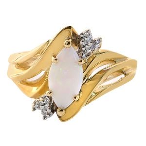 0.77 Carat Opal & Diamond Ring 10K Yellow Gold